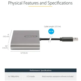 Startech USB 3.0 auf 4x HDMI Adapter, Grau