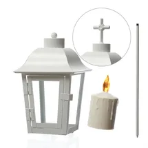 MARELIDA Laterne mit beiger LED Kerze | Grablampe mit 2 wechselbaren Spitzen/Erdspieß...