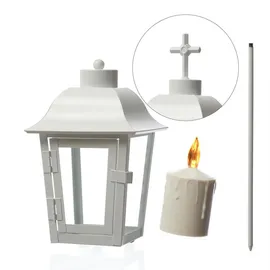 MARELIDA Laterne mit beiger LED Kerze | Grablampe mit 2 wechselbaren Spitzen/Erdspieß...