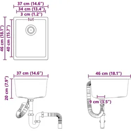 vidaXL Waschbecken rechts Einbauart Quarz Weiß 370 x 460 mm