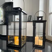 Mojawo 2er XXL Laternen Set Schwarz Gartenlaterne Windlicht Metall Schwarz H58/45cm