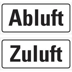 Hinweisschilder, Abluft / Zuluft, 40 x 90 mm, Folie - je 1 Stück - 90x80 mm Folie selbstklebend