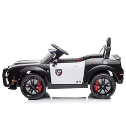 ES-Toys Kinder Elektroauto Dodge Polizei Sirene Fernbedienung Polizeilichter MP3 schwarz