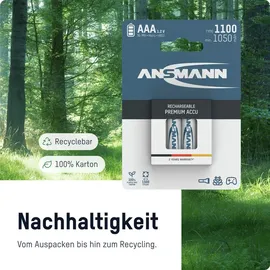 Ansmann Akku AAA 8 Stück Typ 1100 mAh (min. 1050 mAh) NiMH 1,2 V - Micro AAA Batterien, wiederaufladbar, hohe Kapazität für hohen Strombedarf, Vorgeladen und sofort einsatzbereit, extrem langlebig