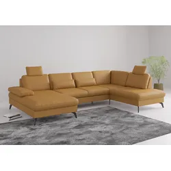 Wohnlandschaft SIT & MORE "Morris U-Form, inkl. Sitztiefenverstellung", gelb (curry), B:335cm H:82cm T:212cm, Sofas, wahlweise mit Armteilverstellung, Bettfunktion & Bettkasten