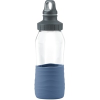 Emsa N31010 Drink2Go Glas Trinkflasche | Fassungsvermögen: 0,5 Liter | Schraubverschluss | 100% Dicht/hygienisch/rein Silikonmanschette | Aqua Blau