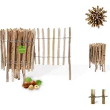 Floranica Staketenzaun aus Haselnuss mit Pfosten 35 cm hoch x lfm Lattenabstand 8-10 Kastanie Gartenzaun Beeteinfassung Steckzaun Rollzaun