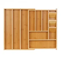 Relaxdays Besteckkasten ausziehbar 8–11 Fächer HxBxT: 5,5 x 32–54 x 42 cm Bambus