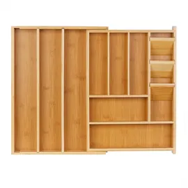 Relaxdays Besteckkasten ausziehbar 8–11 Fächer HxBxT: 5,5 x 32–54 x 42 cm Bambus