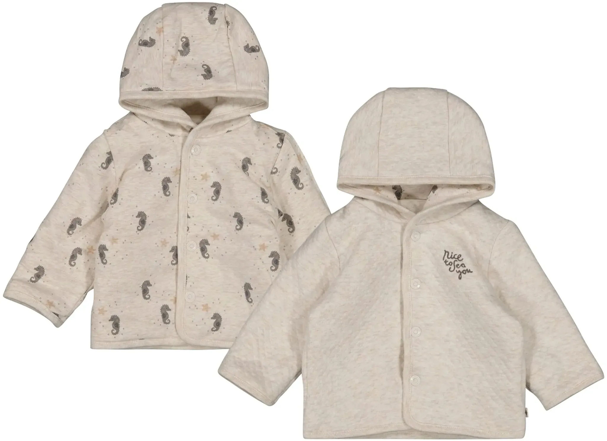 Feetje Wendejacke mit Kapuze Seepferdchen gequiltet, beige | grau, 62