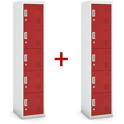 Metallspind 1+1 GRATIS, 5 Abteile, Zylinderschloss, grau/rot