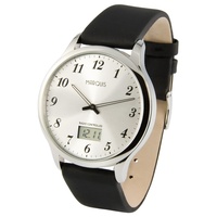 MARQUIS Elegante Herren Funkuhr (Junghans-Uhrwerk) Edelstahlgehäuse, Armband aus echtem Leder 964.6079
