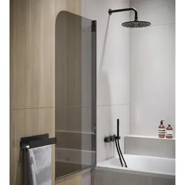 Badplaats Badewanne Torino 60 x 140 cm Schwarz - Drehbare Duschtrennwand mit 5 mm ESG Rauchglas, Nano-Beschichtung 600 1400cm -