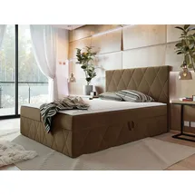 Mirjan24 Boxspringbett Simoti, Doppelbett mit zwei Bettkästen für die Bettwäsche, Hauptmatratze, Topper und Kopfteil (Magic Velvet 2299, Größe... - Braun