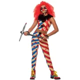 Smiffys Gruseliges Clown-Kostüm, Rot & Blau, Top, Hose, Maske & Rüschen