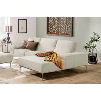 Ecksofa W.SCHILLIG "run" Sofas Gr. B/H/T: 319cm x 88cm x 178cm, Longlife Xtra-Leder Z73, Recamiere rechts, mit Sitztiefenverstellung, weiß (cream white z73) mit elegantem Holzsockel, Füße in Silber matt, Breite 319 cm