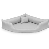 Juelle Orthopädisches Hundebett Eckbett Hundebett mit Orthopädischer Matratze für Großhunde Abnehmbarer Bezug, Waschbar, Dakota M-XXL (130x95 cm, Helles Popiel)