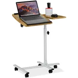 Relaxdays Laptoptisch höhenverstellbar, rollbar, neigbare Tischplatte, Mausablage, HBT: 68-88 x 61 x 40 cm, braun-weiß,
