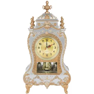 Beufee Vintage-Tischuhr, rustikale Regaluhr, Vintage-Stil, Wiederverwendbare Kunststoff-Tischuhr, Vintage-Tischuhr, Vintage-Wecker, Dekorative Metall Schreibtisch Uhr (White)