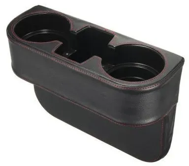 Autobecherhalter für 2 Tassen zwischen den Sitzen – schwarzes Leder