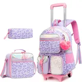 HTgroce Kinder Trolley Rucksack Schultasche Schulranzen Mädchen schultrolleys Schulrucksack Kinderkoffer Rolling Reisegepäck Mehrfachtaschen School Trolley Bag