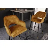 Riess-Ambiente Barhocker PARIS - senfgelb Samt mit Ziersteppung und goldene Fußkappen