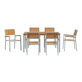 vidaXL 7-teiliges Garten-Esszimmer-Set aus massivem Akazienholz und Metall