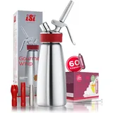 ISI Sahnespender 500 ml, Gourmet Whip Plus, 0.50 Liter, aus hochwertigem Edelstahl, Betrieb Sahnekapseln, für Sahne, warme und kalte Saucen, Suppen, Espumas und Desserts, mit 60 Sahnekapseln