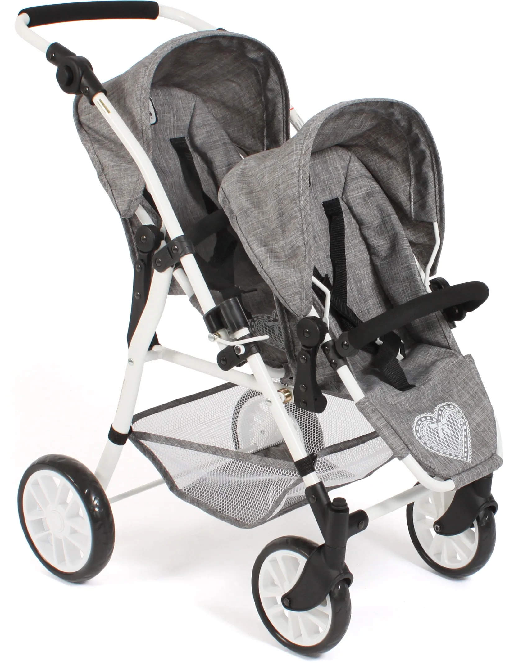 Puppen-Zwillingsbuggy CHIC2000 "Twinny, Jeans Grey" Puppenwagen grau (jeans grau) Kinder mit schwenkbaren Vorderrädern