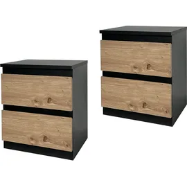 Hti-Living HTI-Living, Nachtkommode 2er Set Schwarz-Artisaneiche 2er-Set