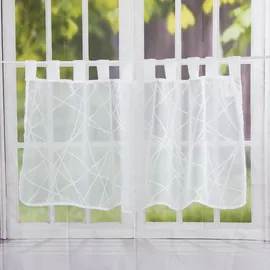 ELBERSDRUCKE Bistrogardine Crossover Voile 00 weiß transparent 48 x 140 cm Scheibengardine für Küche Küchenfenster Sichtschutz
