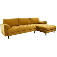 LebensWohnArt Sofa Ecksofa 260cm Ottomane beidseitig COMFORT senfgelb Samt Federkern