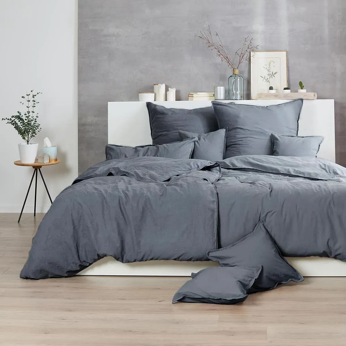 Enrico Coss Bettwäsche Stonewashed Kissenbezug einzeln 40x80 cm | anthrazit - grau