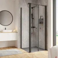 Schulte Pendeltür und Seitenwand links 80 x 80 x 200 cm Garant 2.0 mattschwarz Türanschlag rechts