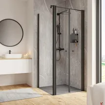 Schulte Pendeltür und Seitenwand links 80 x 80 x 200 cm Garant 2.0 mattschwarz Türanschlag rechts