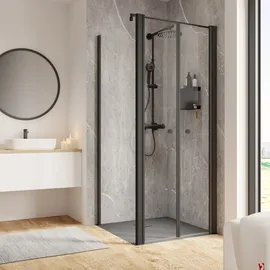 Schulte Pendeltür und Seitenwand links 80 x 80 x 200 cm Garant 2.0 mattschwarz Türanschlag rechts