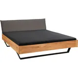 Linea Natura Balkenbett, Grau, Wildeiche, Holz, Textil, Wildeiche, massiv, 140x200 cm, in verschiedenen Größen erhältlich, Schlafzimmer, Betten, Einzelbetten