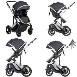 KIKKABOO Kinderwagen Darling 3 in 1 Sportsitz Tragetasche Autositz Wickeltasche grau gemustert