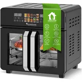 TurboTronic by Z-Line Minibackofen Heißluftofen Heißluftfritteuse 2600W Power 23L, 2x 11,5L 4kg Pommes, TriZone-Funktion Drehspieß Grill Airfryer kleine Tisch Pizzaofen schwarz