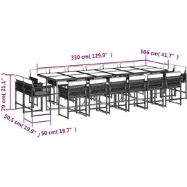 vidaXL 17-tlg. Garten-Essgruppe mit Kissen Grau Poly Rattan