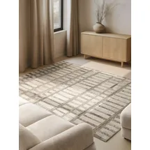 vikosa Linara, creme braun, B:160cm H:15mm L:230cm, Wolle, Teppiche, Handgemacht, Grafisch, Streifen, Natur, Wolle, Wohnzimmer,Schlafzimmer