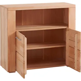 Home Affaire Kommode HOME AFFAIRE "Celle,90cm breit,35 cm tief, Fronten Massivholz", beige (kernbuche teilmassiv, kernbuchefarben), B:90cm H:80cm T:35cm, Holz teilmassiv, Sideboards, Kommode, Holz massiv, Holzwerkstoff, Metall Griffe,3 breite Fächer