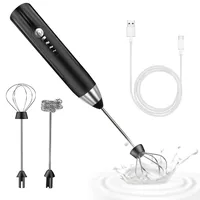 milchaufschäumer elektrisch stab,USB wiederaufladbar ​milchschäumer elektrisch, elektrischer schneebesen 3 einstellbare geschwindigkeiten edelstahl für kaffee cappuccino (Silber-Schwarz)