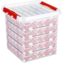 Sunware Q-Line Weihnachtsbox mit Tabletts für 125 Kugeln, transparent/rot, 38 Litre