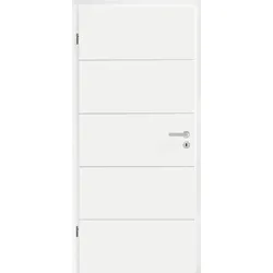 Hörmann DesignLine Holz-Wohnungseingangstürblatt - Stripe 15 mit 4 Linien mit Klimaklasse 3, Schallschutzklasse 2 - Duradecor glatt - RAL 9016 Verkehrsweiß  - 860 x 1985 - DIN links