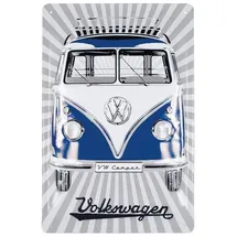 BRISA VW Collection - Volkswagen Retro-Blech-Schild-Vintage-Dekoration Geschenk-Idee aus Metall im T1 Bus Design (Front/Blau)