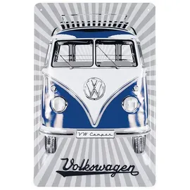 BRISA VW Collection - Volkswagen Retro-Blech-Schild-Vintage-Dekoration Geschenk-Idee aus Metall im T1 Bus Design (Front/Blau)