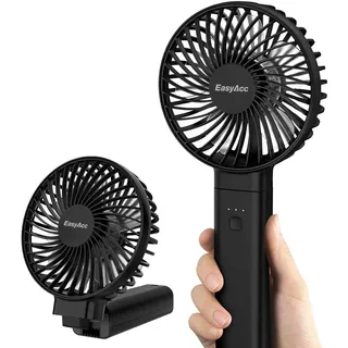 EasyAcc Handventilator, 5000mAh Mini Tragbarer Ventilator mit Powerbank-Funktion, Wiederaufladbar USB Ventilator, Faltbar Kompatibel Lüfter für Konzert, Reisen, Büro und Zuhause - Schwarz