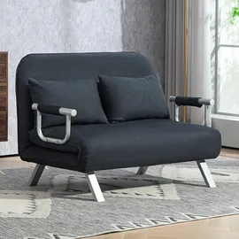 Homcom Schlafsofa Schlafcouch mit Verstellbarer Rückenlehne, Wurfkissen, 2er-Sofa mit Schlaffunktion, Samtoptik, Armlehne, Couch für Wohnzimmer, Schlafzimmer, Schwarz Kunststoff, 111x78x80 cm, Sofas - Couches, Schlafsofas