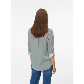 Vero Moda Hemdbluse VERO MODA "VMBUMPY L/S SHIRT NEW WVN GA NOOS", Damen, Gr. L, weiß (pine grove stripes:snow weiß), Web, Obermaterial: 100% Viskose, regular fit Po-bedeckend, V-Ausschnitt, mit Riegel Manschette, Blusen Hemdbluse